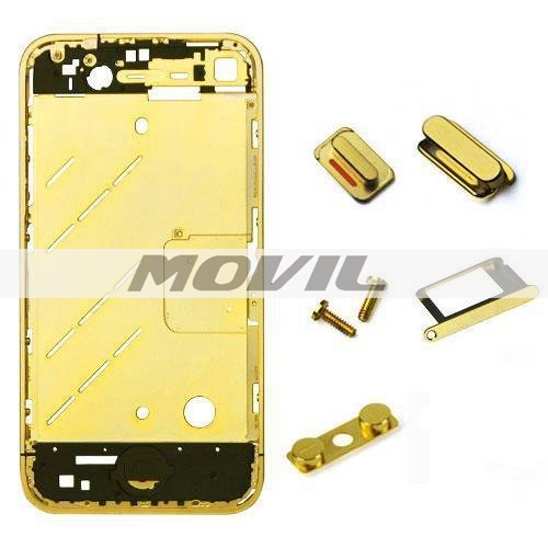 iPhone 4G GSMAT&T GOLD Empty Plated Mid Middle Frame Bezel Chassis Replacement with Buttons Kit